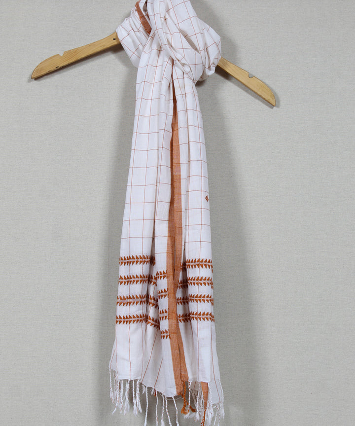 Cream brown checked handloom cotton assam stole