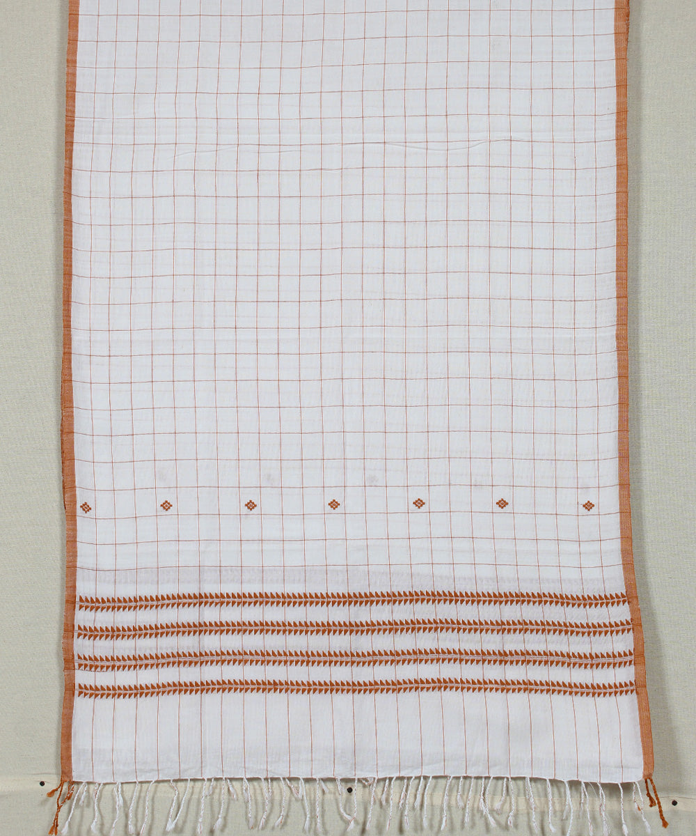 Cream brown checked handloom cotton assam stole