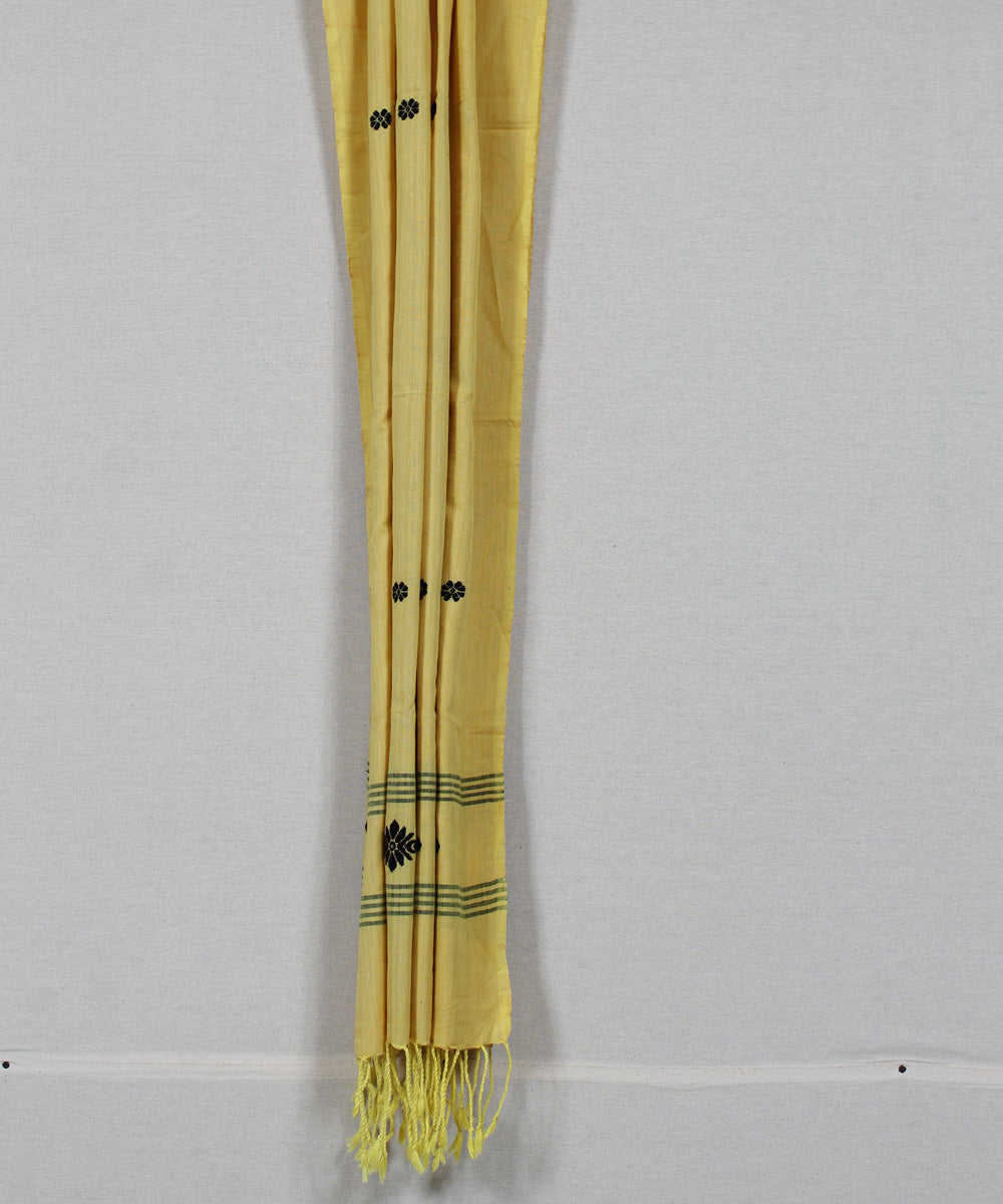 Yellow black buti handloom cotton assam stole