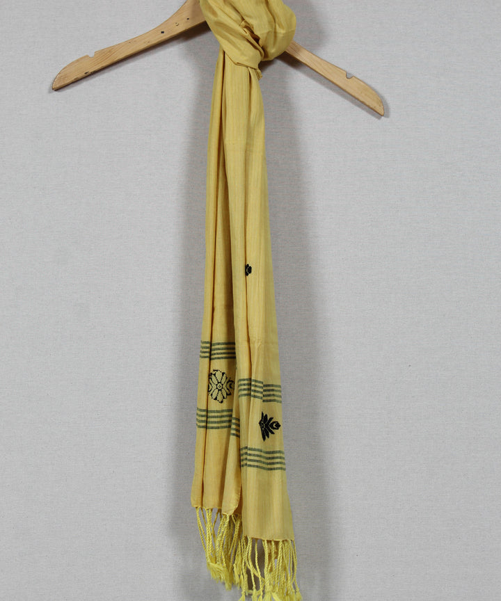 Yellow black buti handloom cotton assam stole