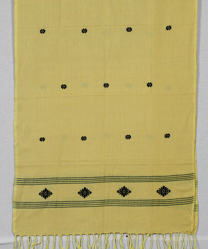 Yellow black buti handloom cotton assam stole