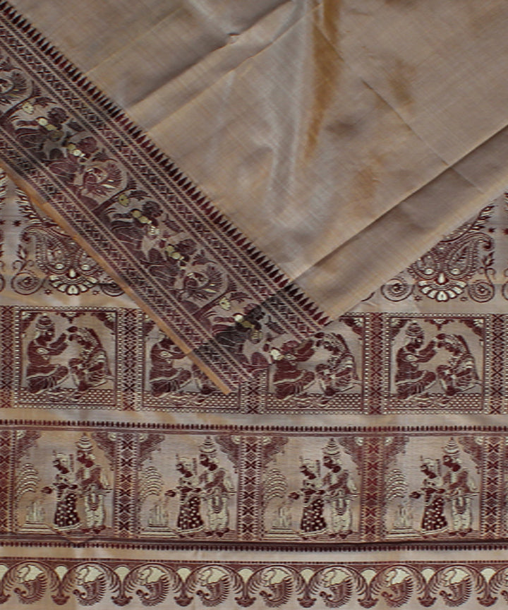 Beige tussar color handwoven silk baluchari saree