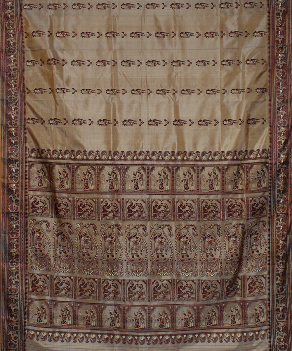 Beige tussar color handwoven silk baluchari saree