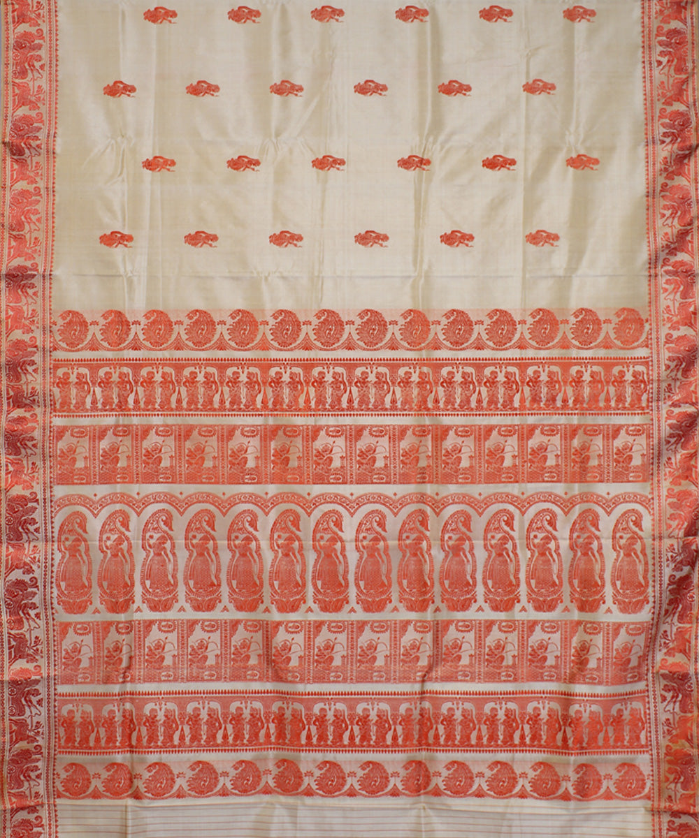 Beige handwoven silk baluchari saree