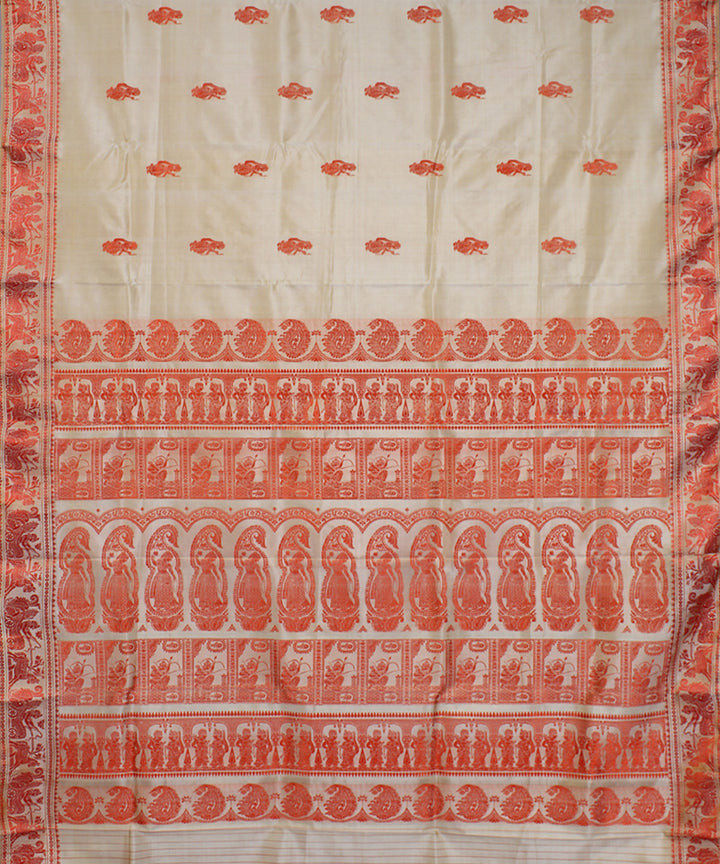 Beige handwoven silk baluchari saree