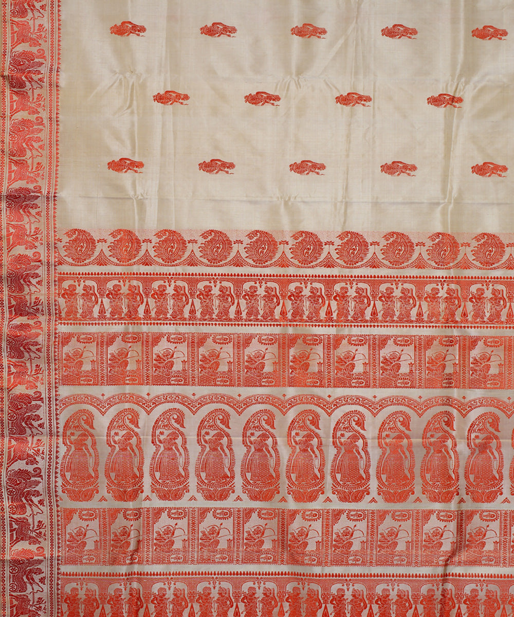 Beige handwoven silk baluchari saree