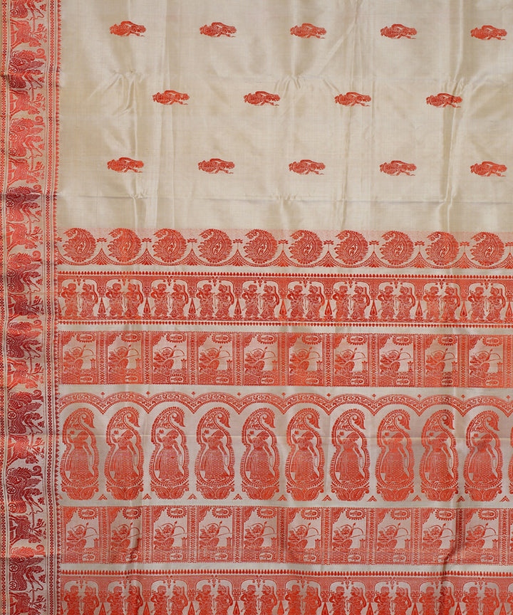 Beige handwoven silk baluchari saree