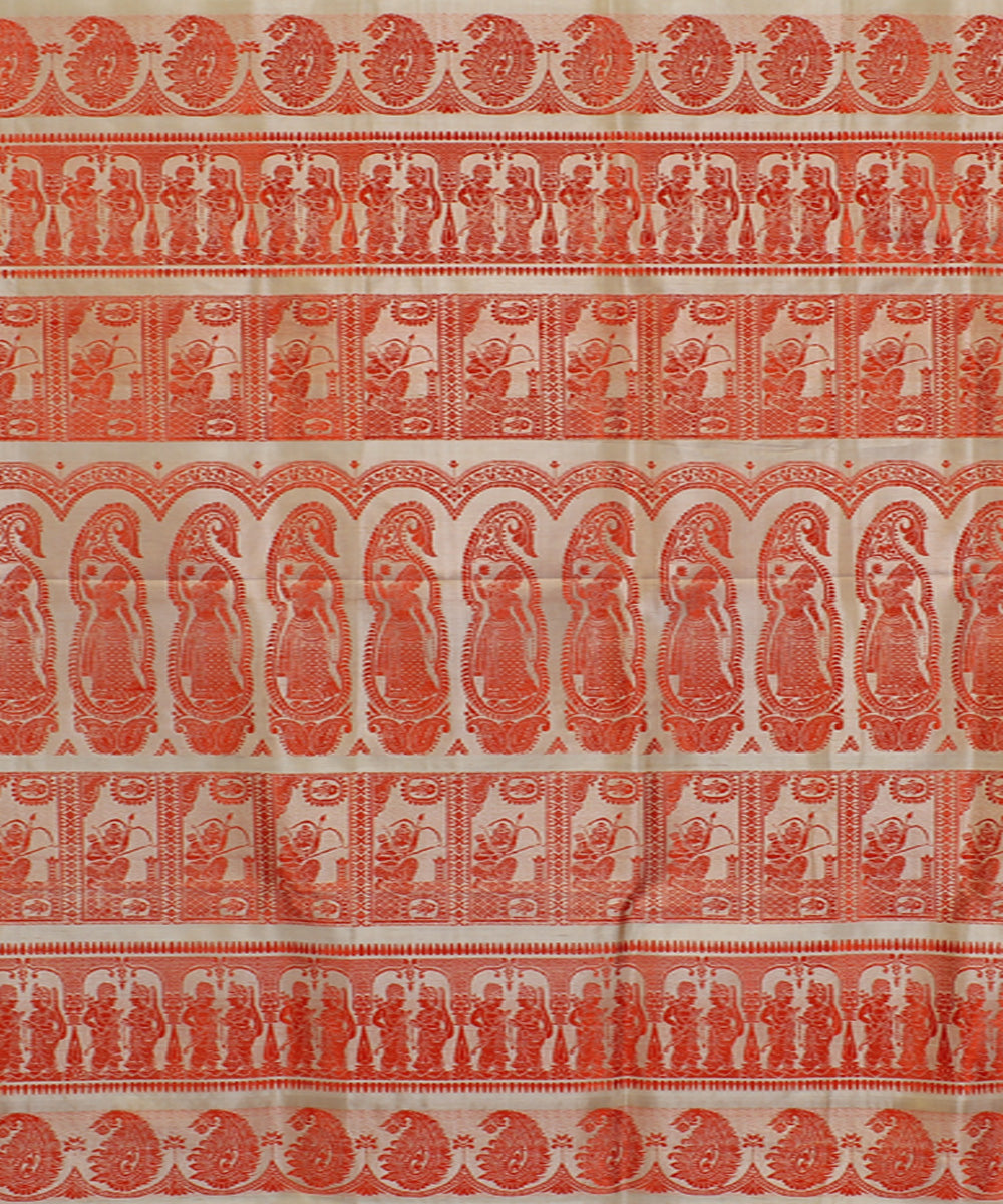Beige handwoven silk baluchari saree