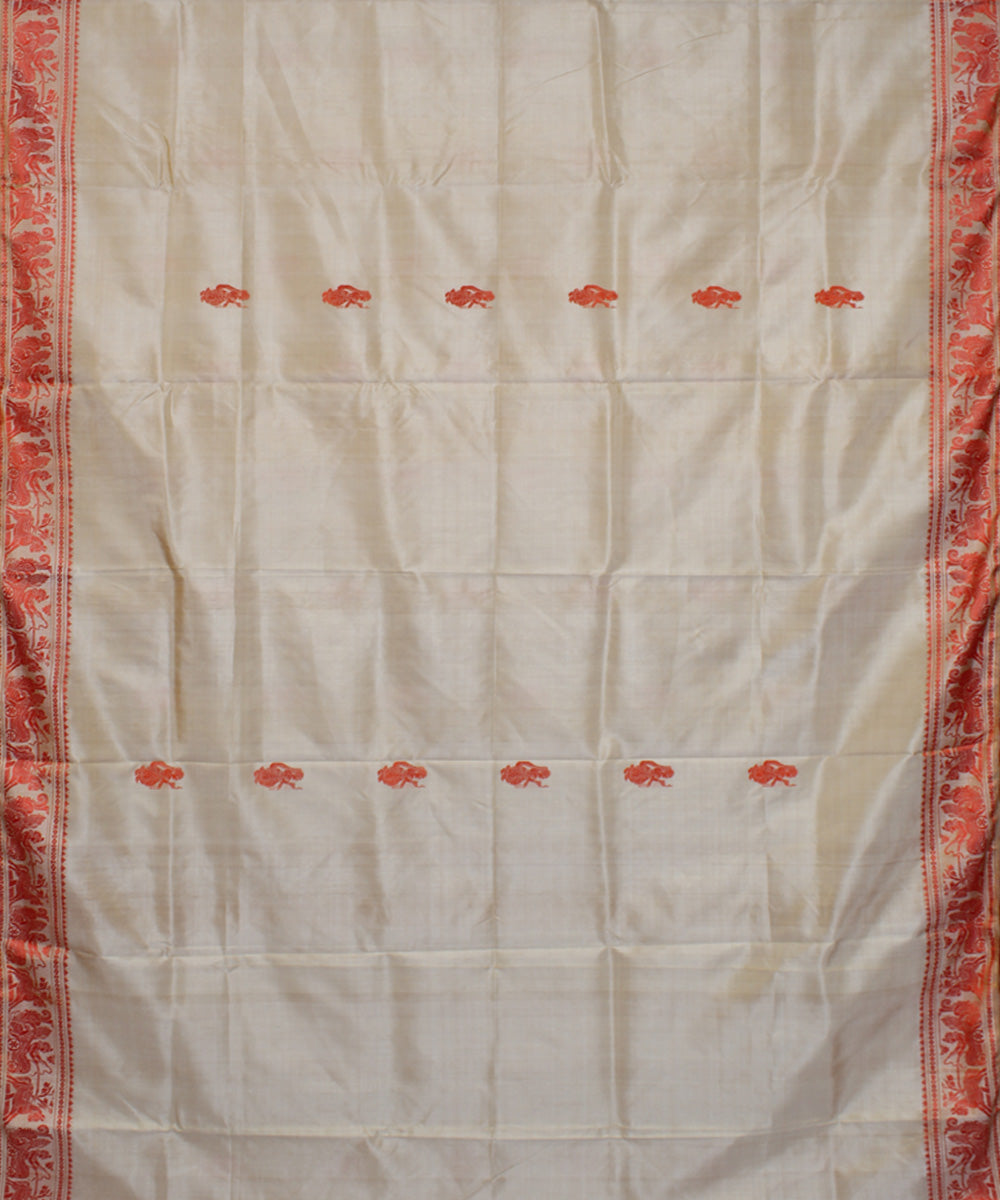 Beige handwoven silk baluchari saree