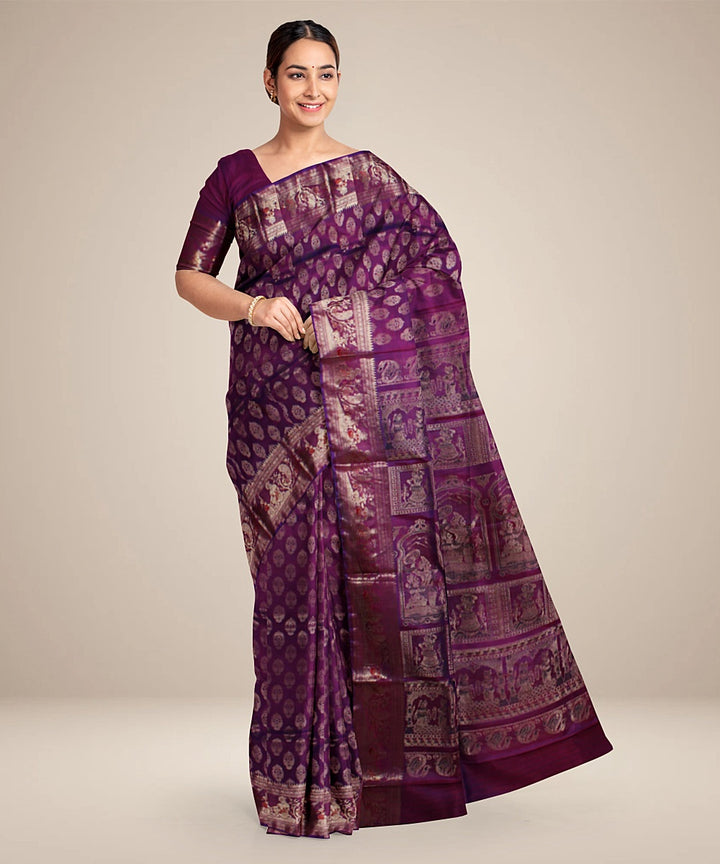 Purple handwoven swarnachari silk baluchari saree