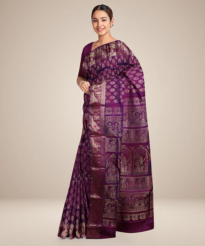 Purple handwoven swarnachari silk baluchari saree