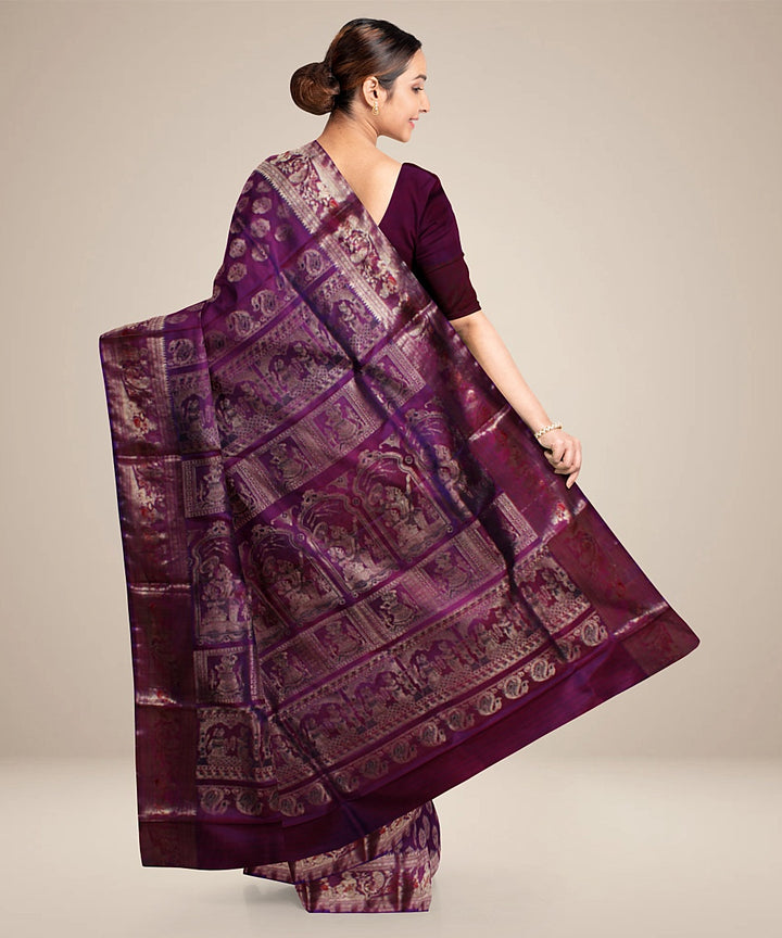 Purple handwoven swarnachari silk baluchari saree