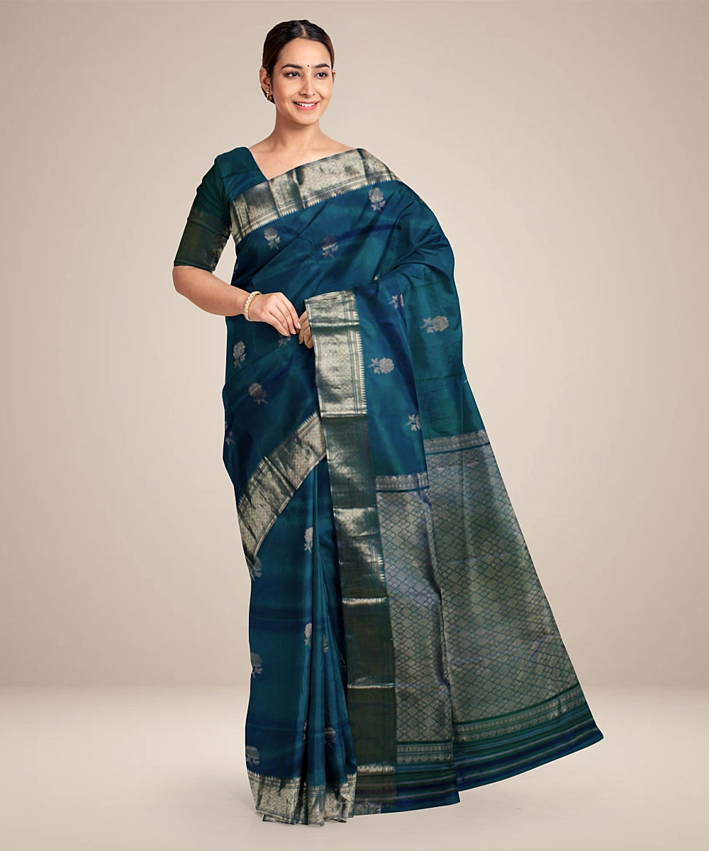 Dark green handwoven silk baluchari saree