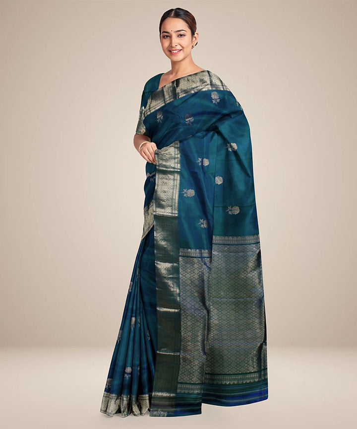 Dark green handwoven silk baluchari saree