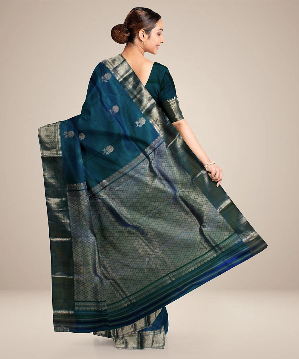 Dark green handwoven silk baluchari saree