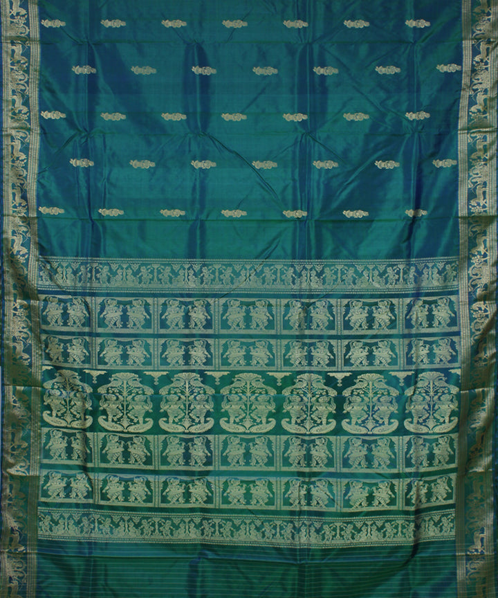 Peacock green handwoven single thread silk baluchari saree