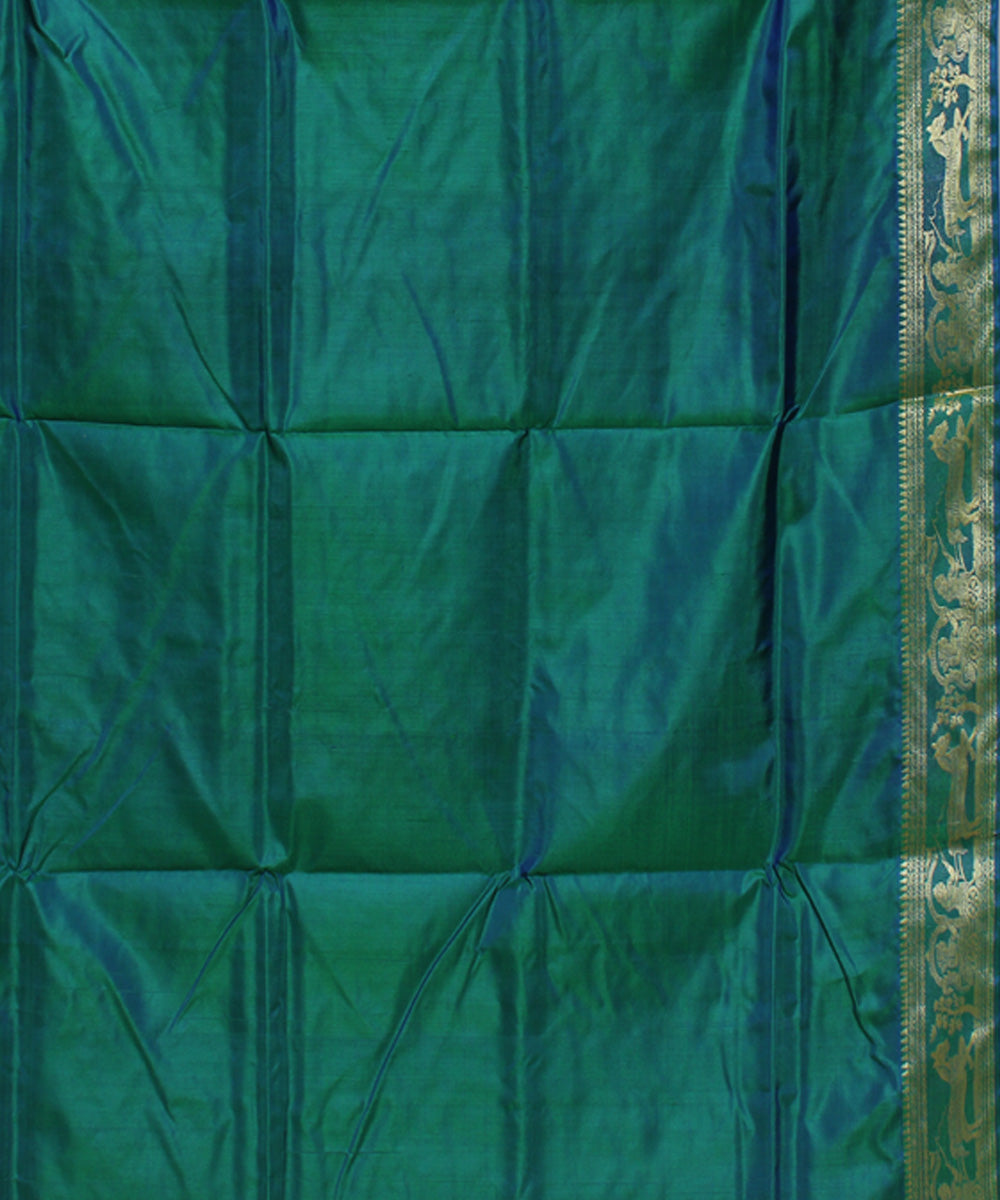 Peacock green handwoven single thread silk baluchari saree