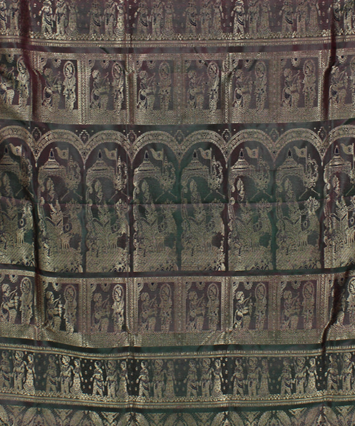 Rani green dual shaded handwoven meenakari silk baluchari saree
