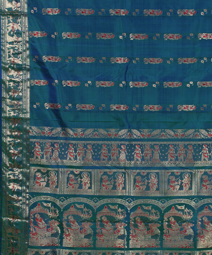 Peacock green handwoven meenakari silk baluchari saree