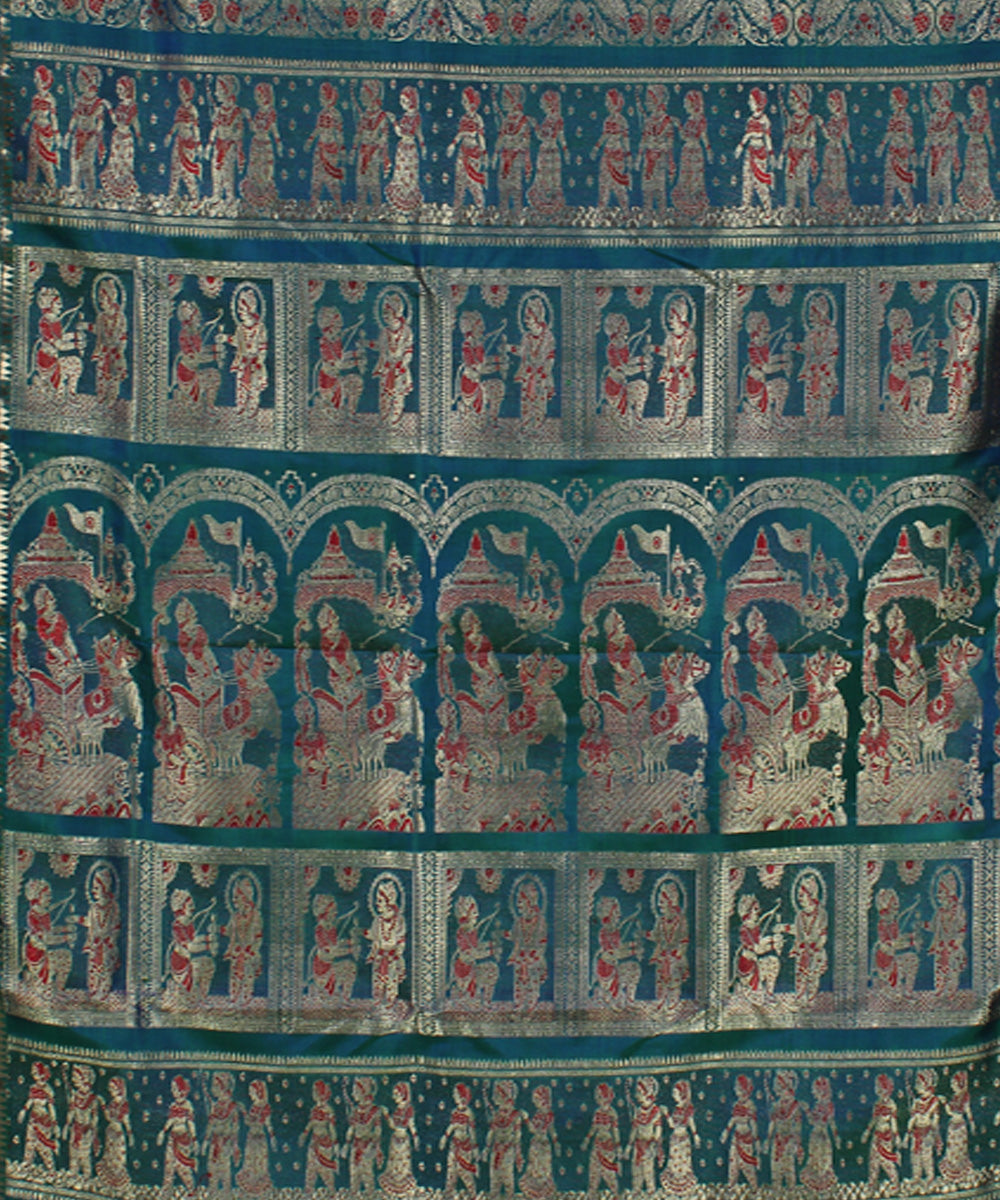 Peacock green handwoven meenakari silk baluchari saree