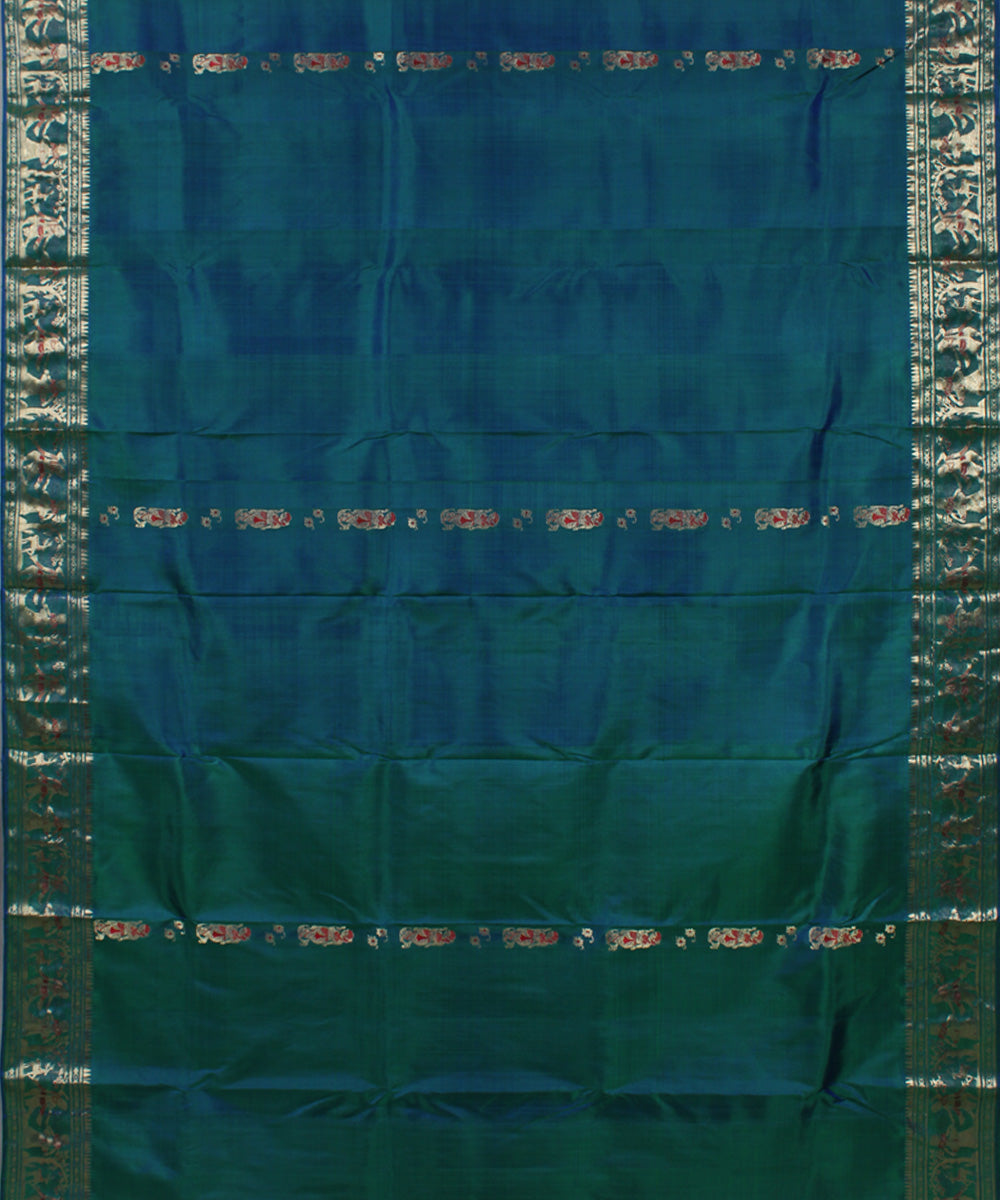 Peacock green handwoven meenakari silk baluchari saree