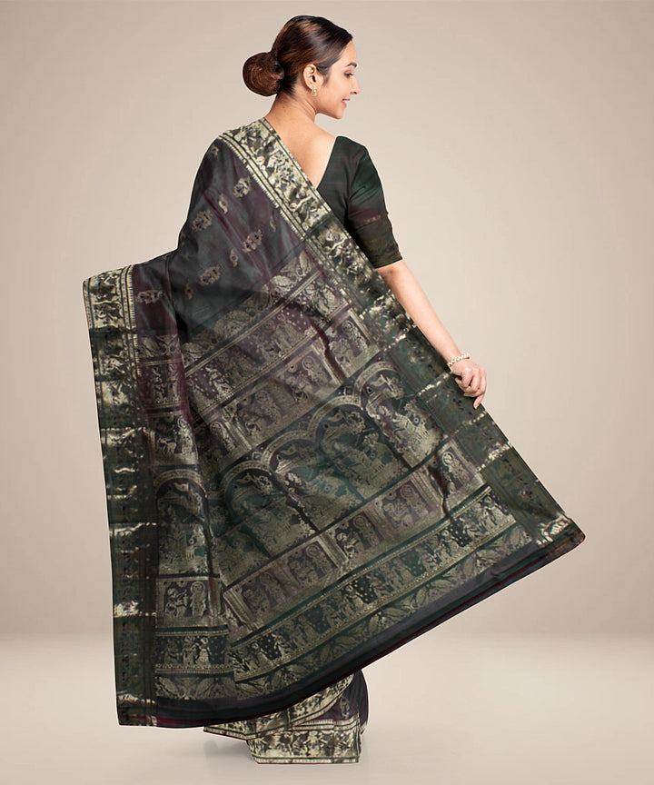 Rani green dual shaded handwoven meenakari silk baluchari saree