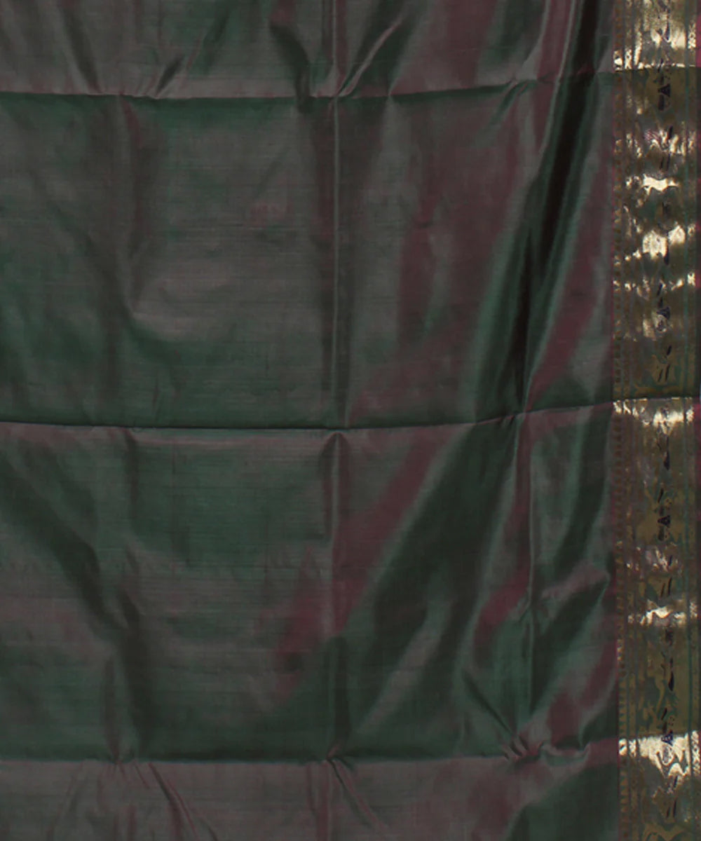 Rani green dual shaded handwoven meenakari silk baluchari saree