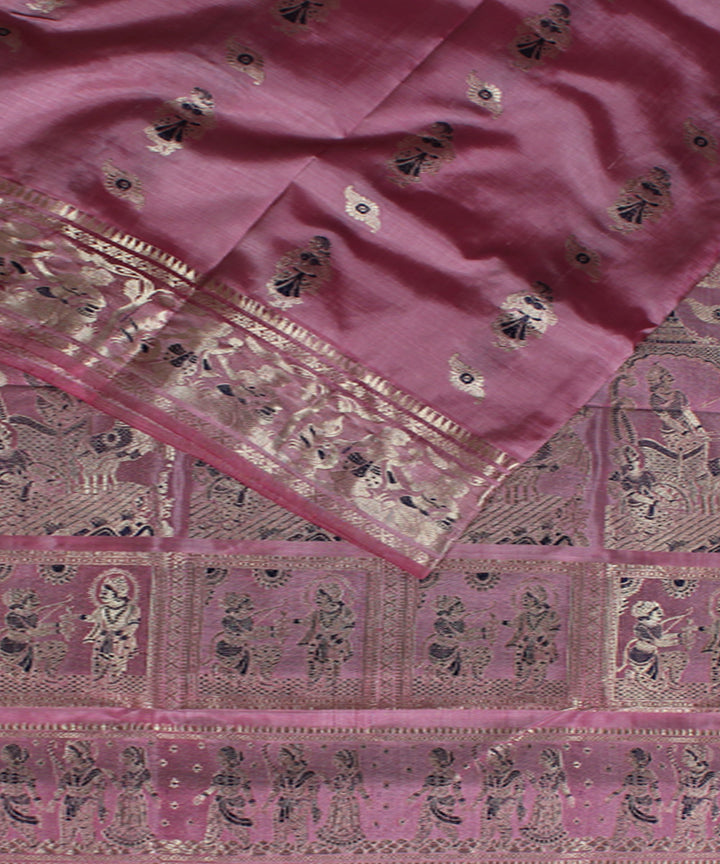 Baby pink handwoven meenakari silk baluchari saree