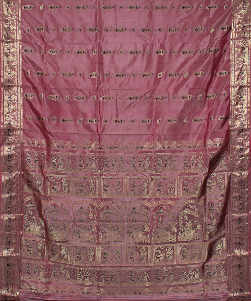 Baby pink handwoven meenakari silk baluchari saree