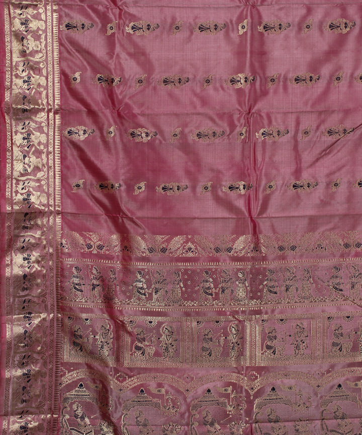 Baby pink handwoven meenakari silk baluchari saree