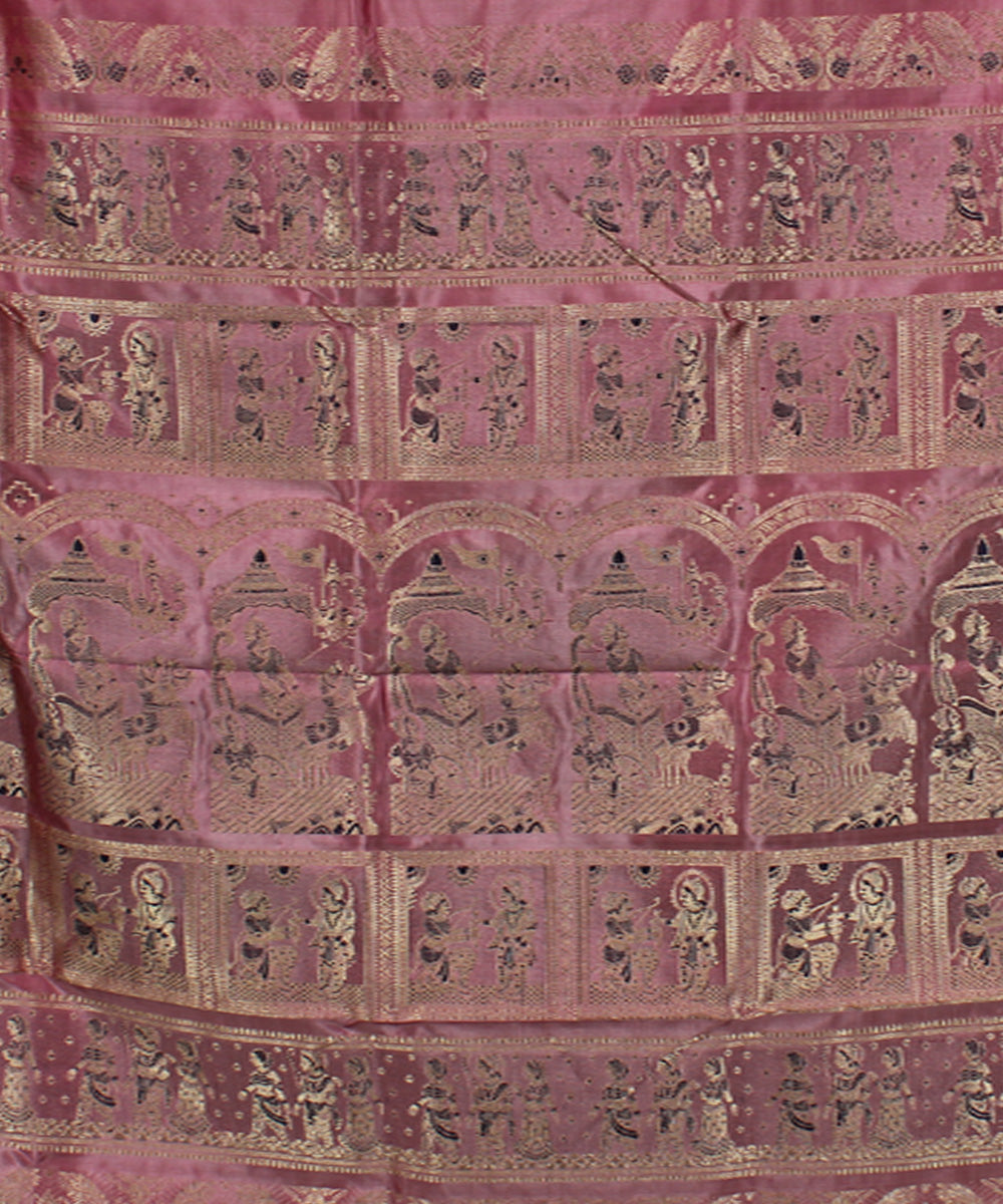 Baby pink handwoven meenakari silk baluchari saree