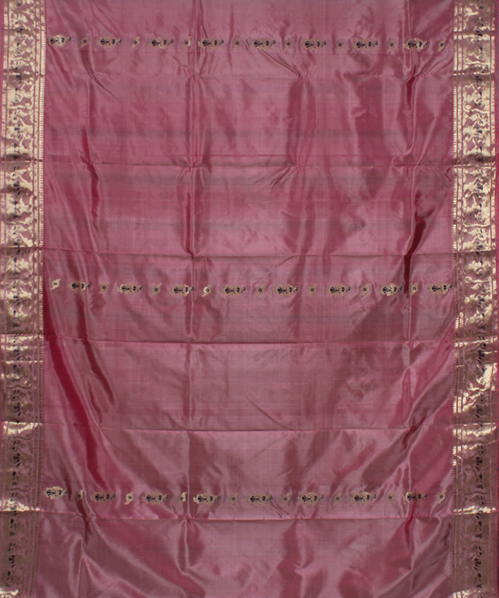 Baby pink handwoven meenakari silk baluchari saree