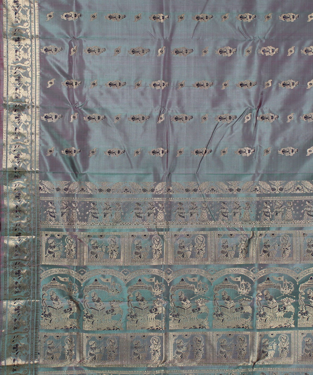 Rani pistal dual shaded handwoven silk meenakari baluchari saree