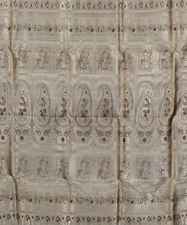 Beige handwoven silk meenakari baluchari saree