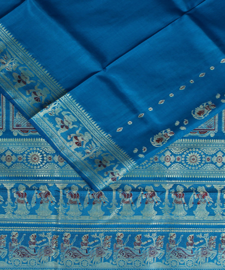 Powder blue handwoven silk meenakari baluchari saree