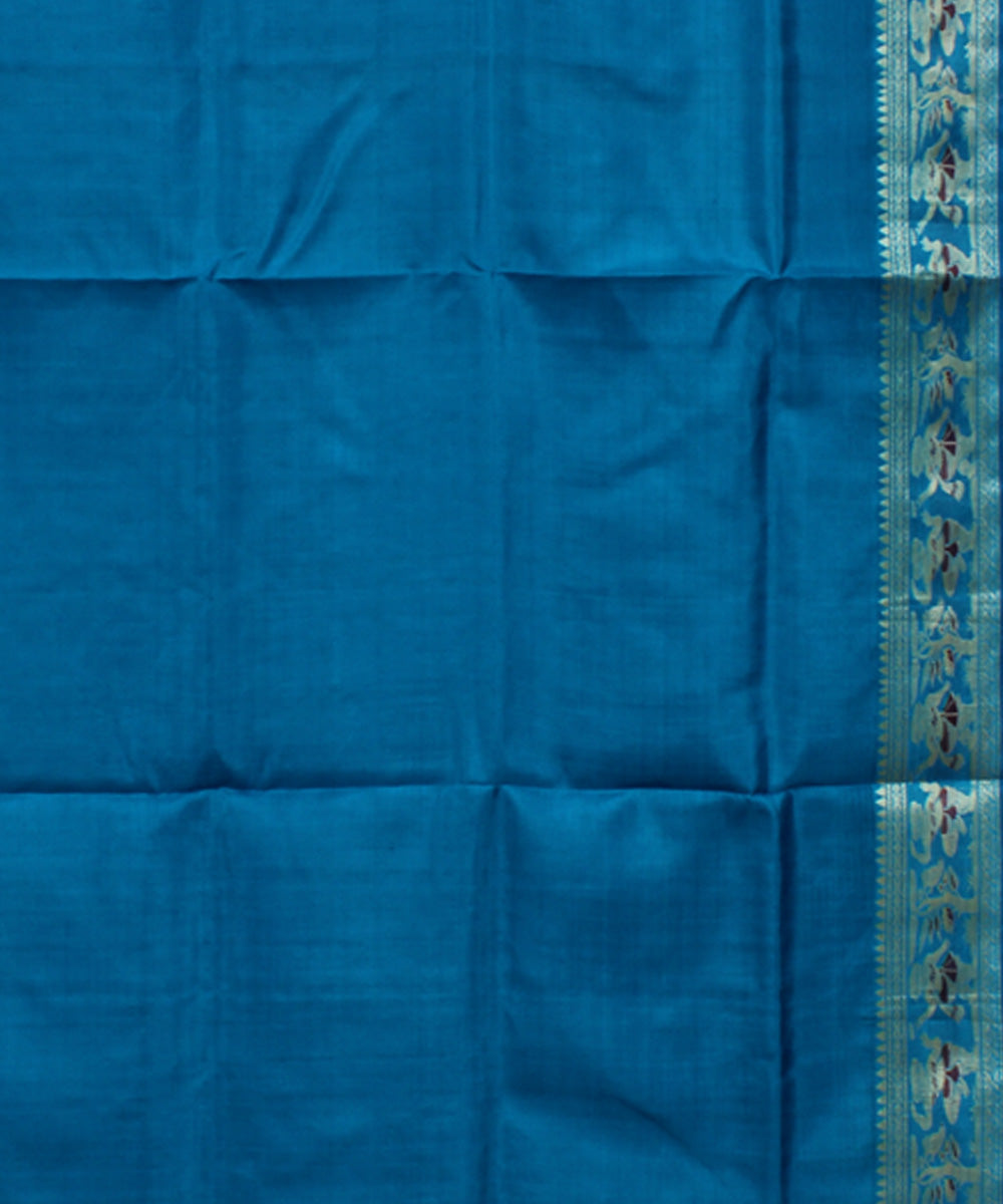 Powder blue handwoven silk meenakari baluchari saree