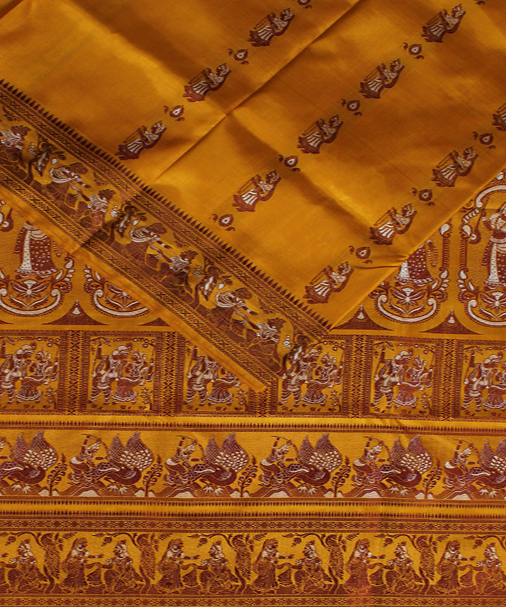 Mustard handwoven silk meenakari baluchari saree