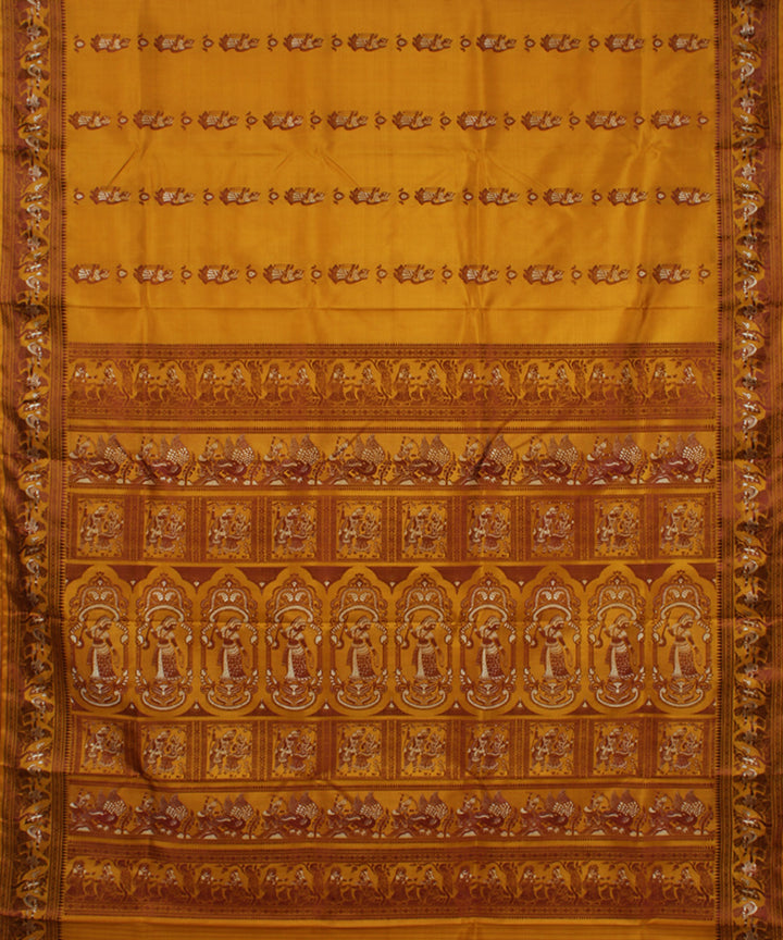 Mustard handwoven silk meenakari baluchari saree