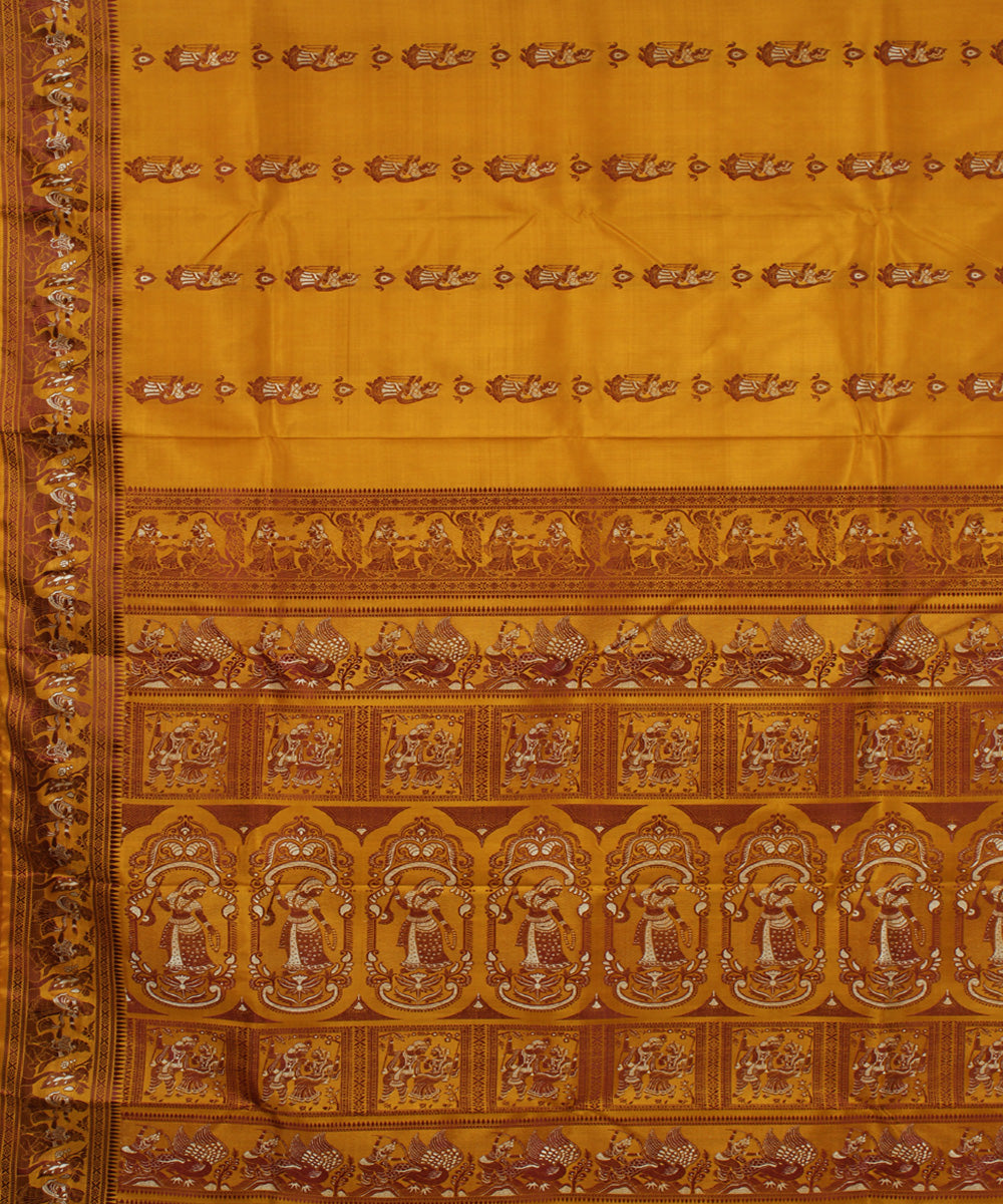 Mustard handwoven silk meenakari baluchari saree