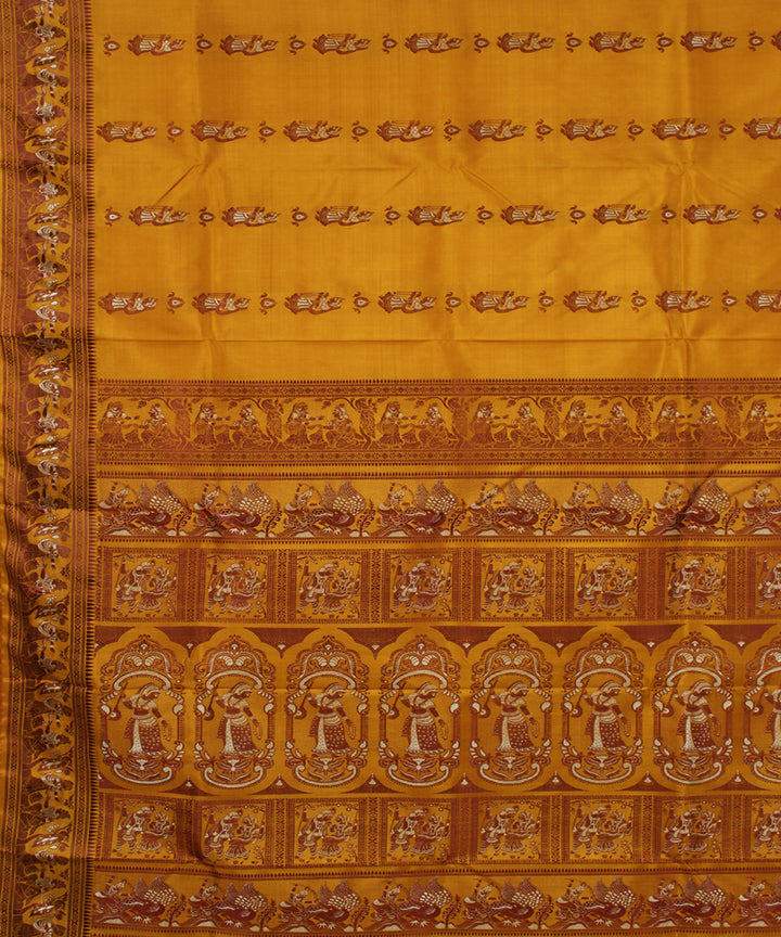 Mustard handwoven silk meenakari baluchari saree