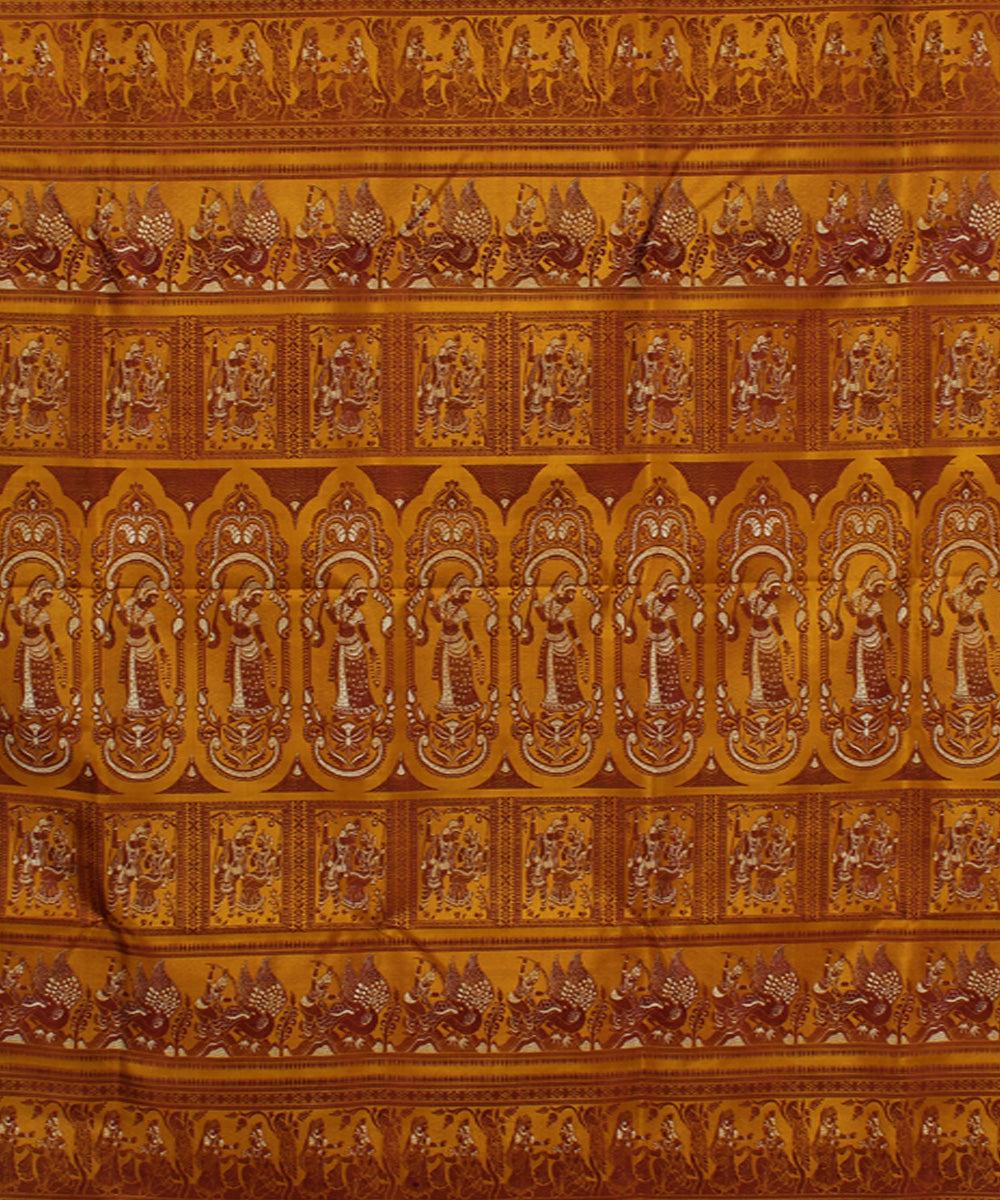 Mustard handwoven silk meenakari baluchari saree