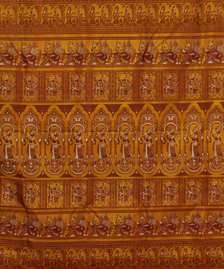 Mustard handwoven silk meenakari baluchari saree