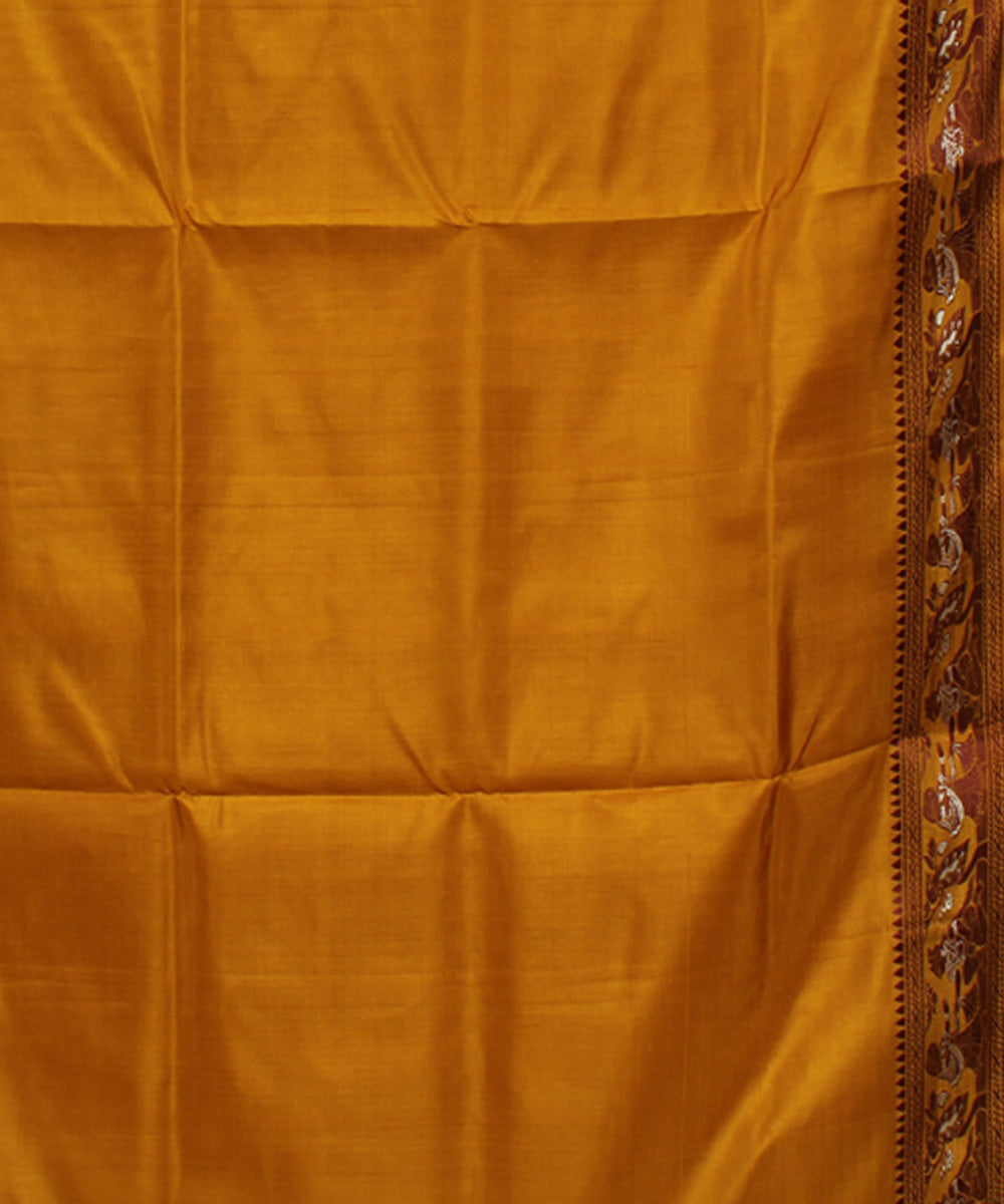 Mustard handwoven silk meenakari baluchari saree