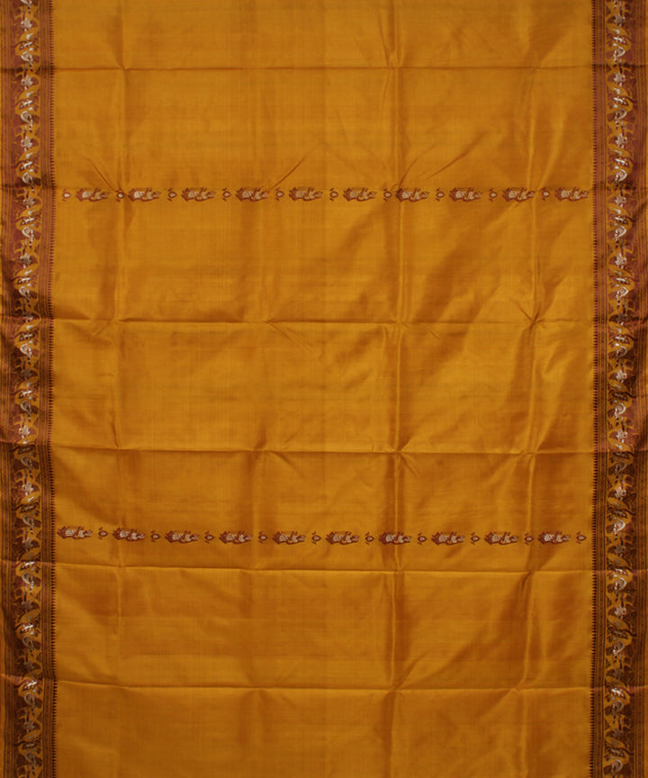 Mustard handwoven silk meenakari baluchari saree