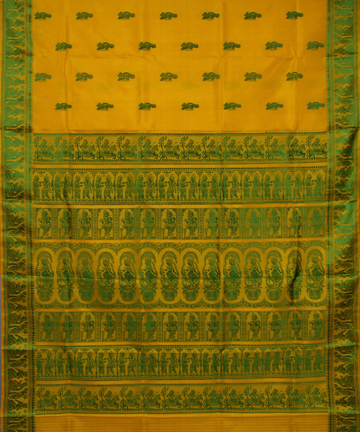 Yellow green handwoven single thread baluchari silk saree