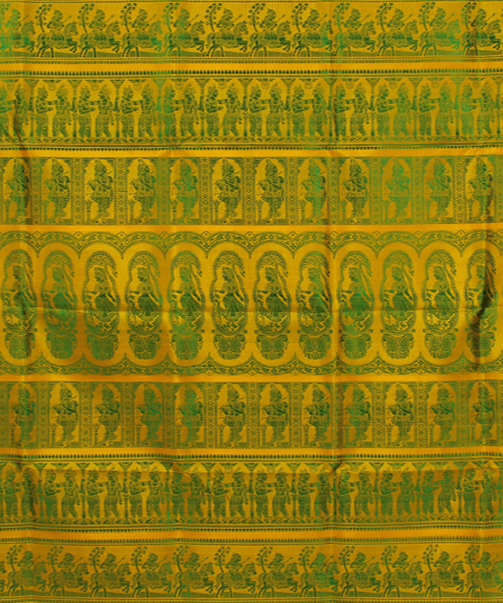 Yellow green handwoven single thread baluchari silk saree