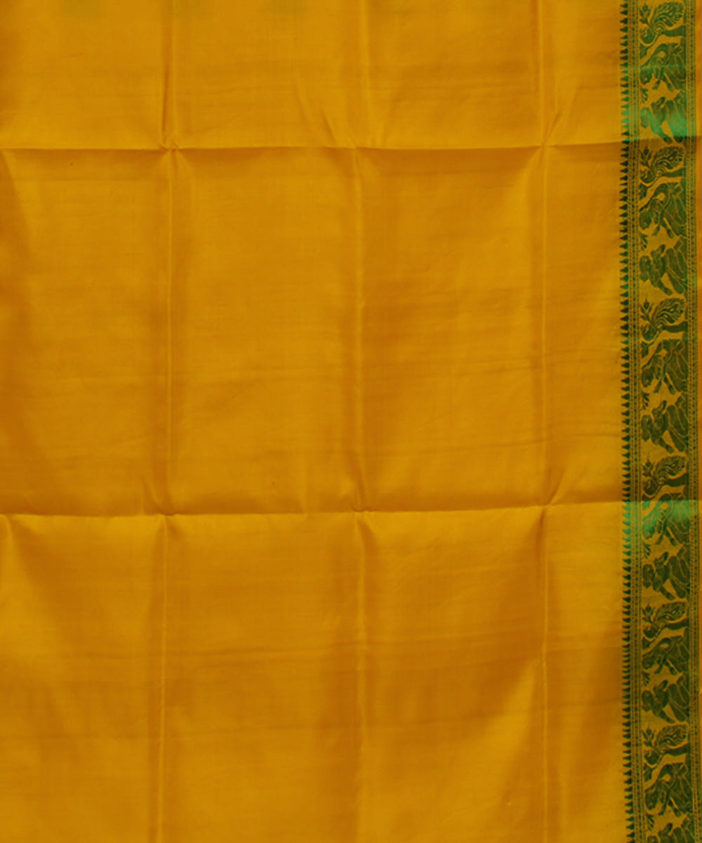 Yellow green handwoven single thread baluchari silk saree
