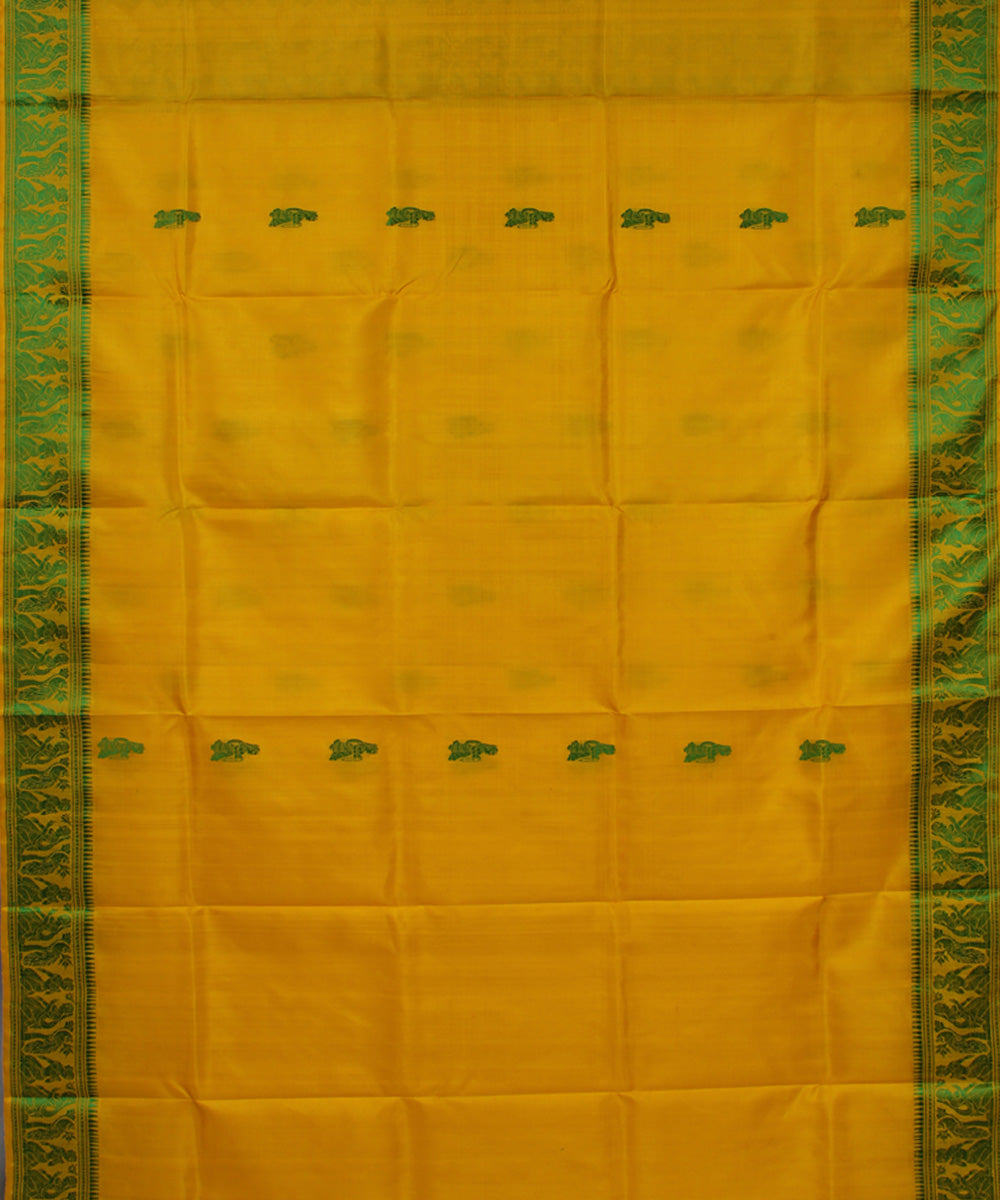 Yellow green handwoven single thread baluchari silk saree