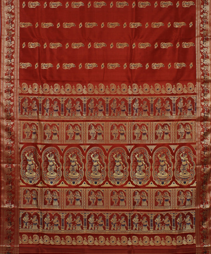 Rust handwoven silk meenakari baluchari saree