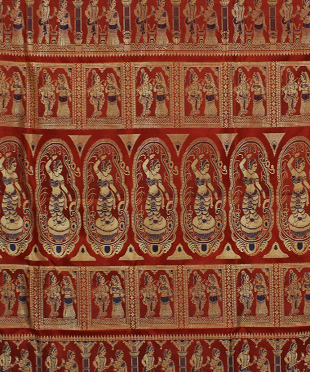 Rust handwoven silk meenakari baluchari saree